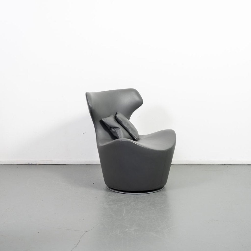 B&B Italia Piccola Papilio Fauteuil Grijs Leer + Hocker, Huis en Inrichting, Niet ingevuld, Zo goed als nieuw, Niet ingevuld, Niet ingevuld