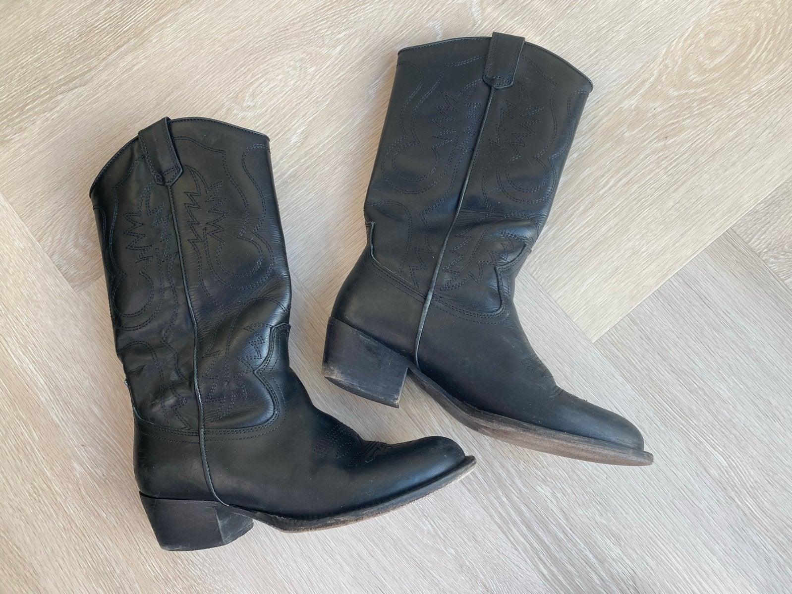 Sacha zwarte leren cowboylaarzen maat 37, Hoge laarzen, Zwart, Ophalen of Verzenden, Gedragen