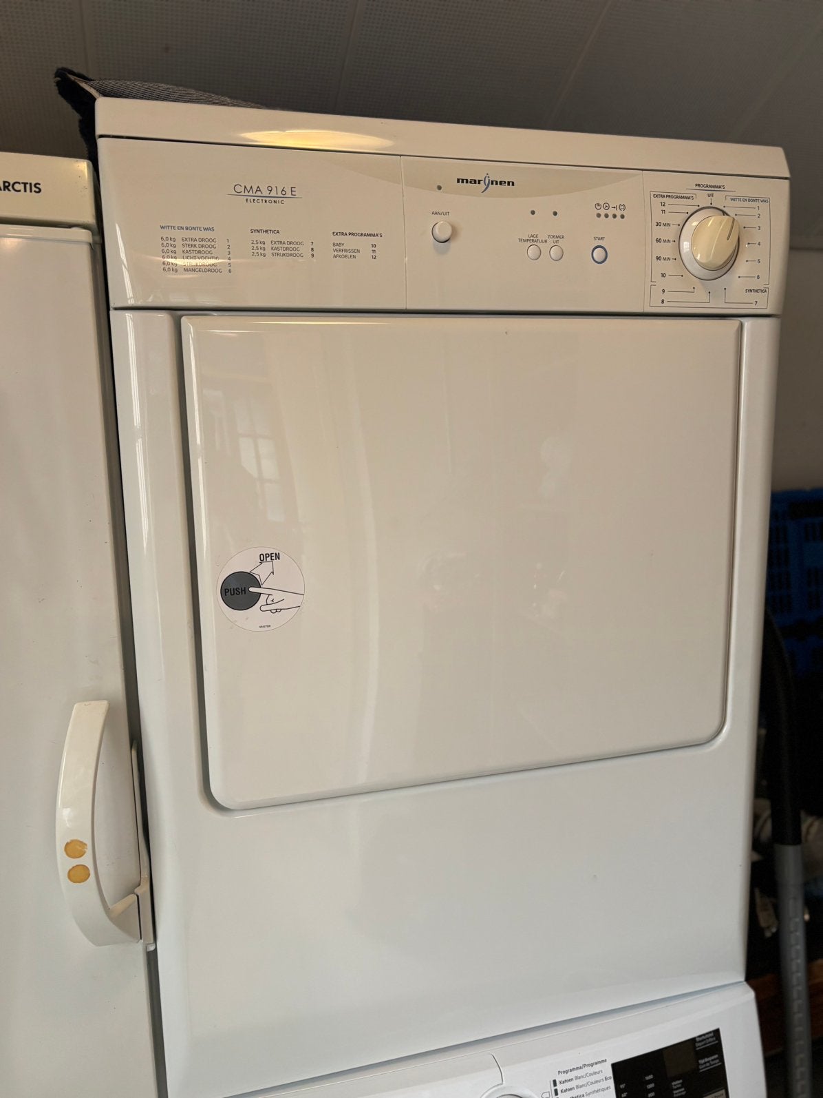 Wasdroger Marijnen CMA 916 E, 6 kg, 12 programma’s, Ophalen, Zo goed als nieuw, Luchtafvoer