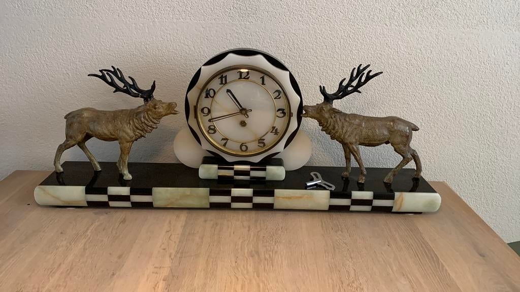 Art Deco marmeren klok met herten, Antiek en Kunst, Antiek | Klokken, Ophalen