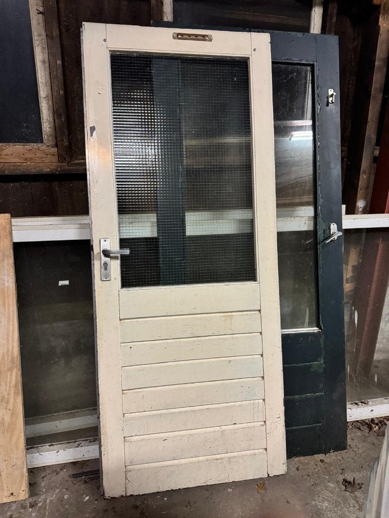 Buitendeur hardhout met draadglas enkel, Tuin en Terras, Tuinpoorten, Ophalen, Hout, Draaipoort, 150 tot 200 cm