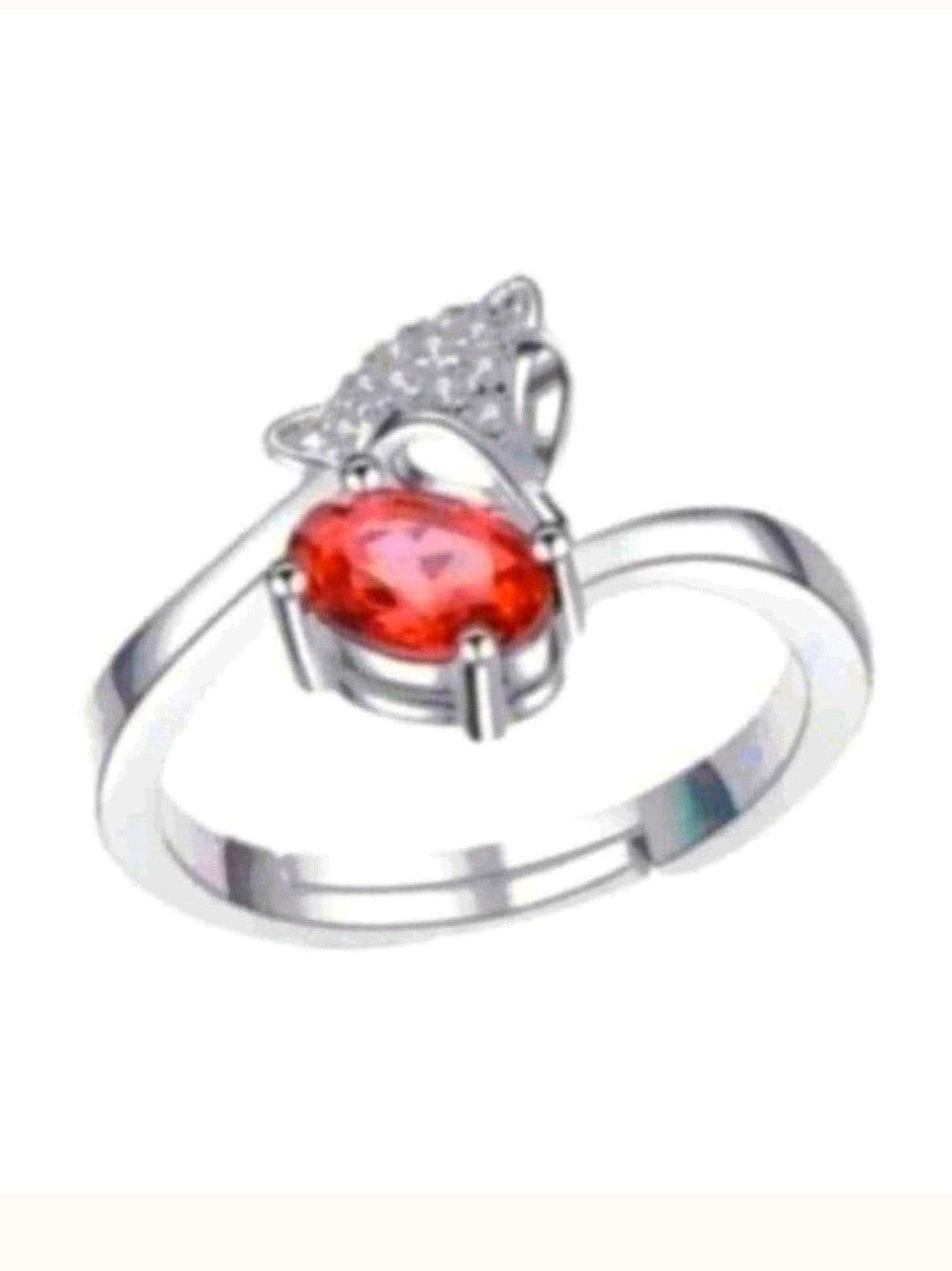 zilveren ring vos rode steen maat 18, Verzenden, Nieuw, Zilver, Zilver