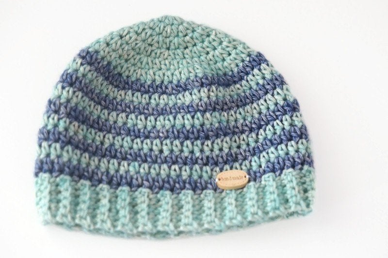 Gehaakt babymutsje unisex mint/blauw, Kinderen en Baby's, Babykleding | Mutsen, Sjaals en Wanten, Maat 62, Jongetje of Meisje