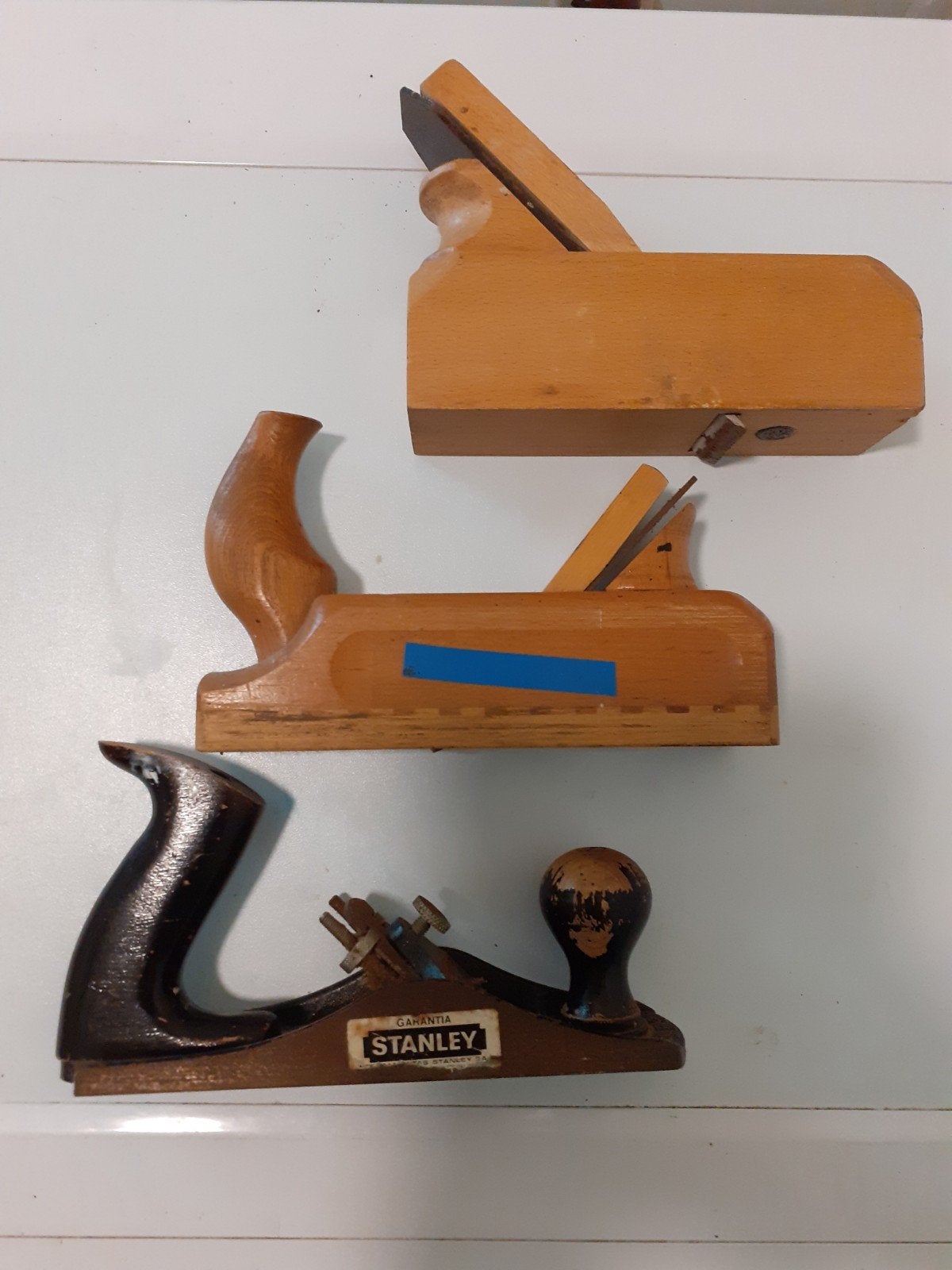 Set van 3 vintage schaven - Stanley en houten schaven, Ophalen of Verzenden, Gebruikt