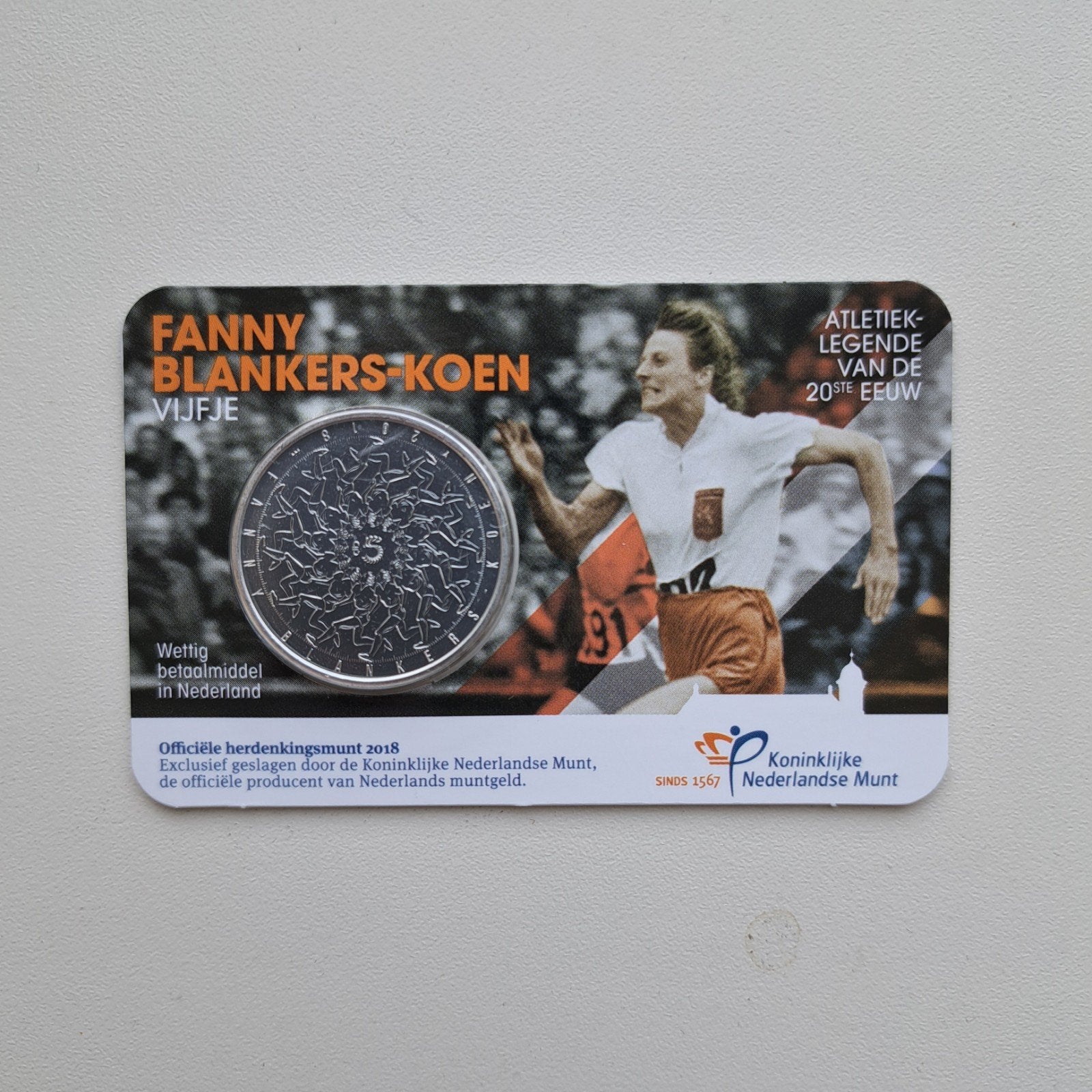 Coincard Fanny Blankers-Koen Vijfje KNM, Ophalen of Verzenden, Euro's, Losse munt