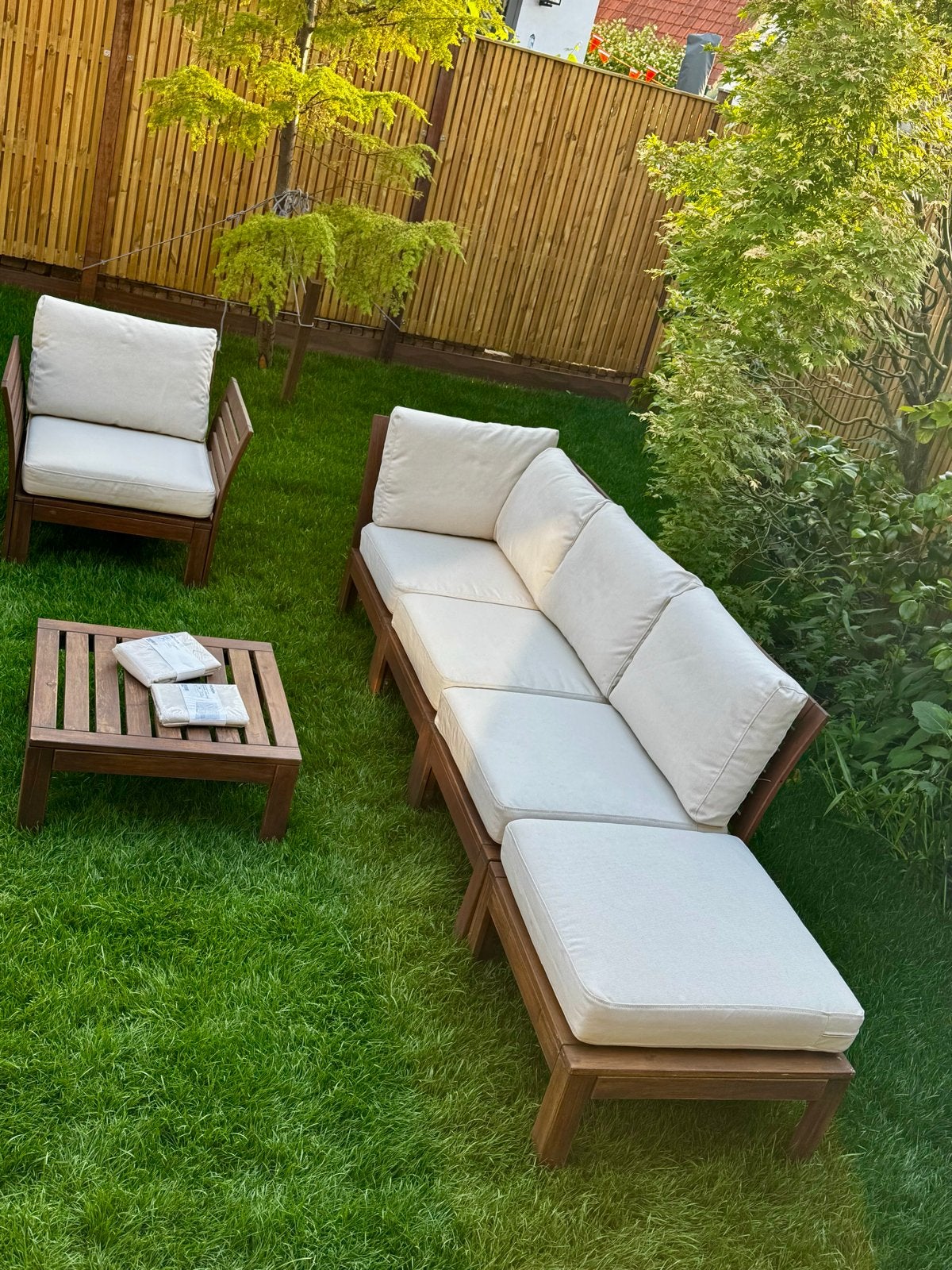 IKEA ÄPPLARÖ loungeset van massief acaciahout (hardhout), Ophalen, 5 zitplaatsen, Hardhout, Loungeset