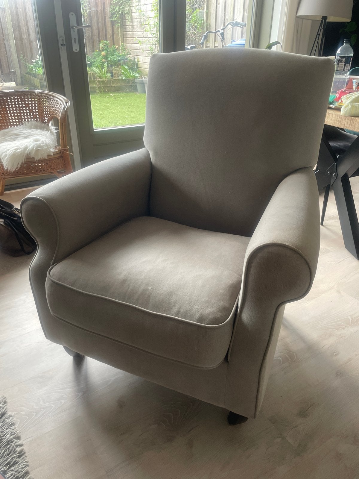 Beige fauteuil, Ophalen, Gebruikt, Stof, 75 tot 100 cm