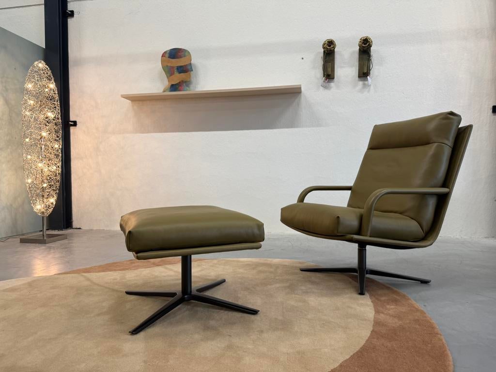 Nieuw Leolux Kudo Two Fauteuil met poef Raffino Fennic Leer, Nieuw, 75 tot 100 cm, Ophalen of Verzenden, Stof
