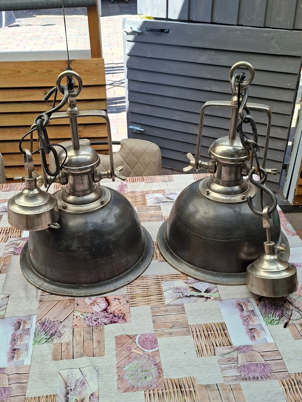 Industriële hanglampen, set van 2, Huis en Inrichting, Lampen | Hanglampen, Ophalen, Gebruikt, E27 (groot), Industrieel, Vintage