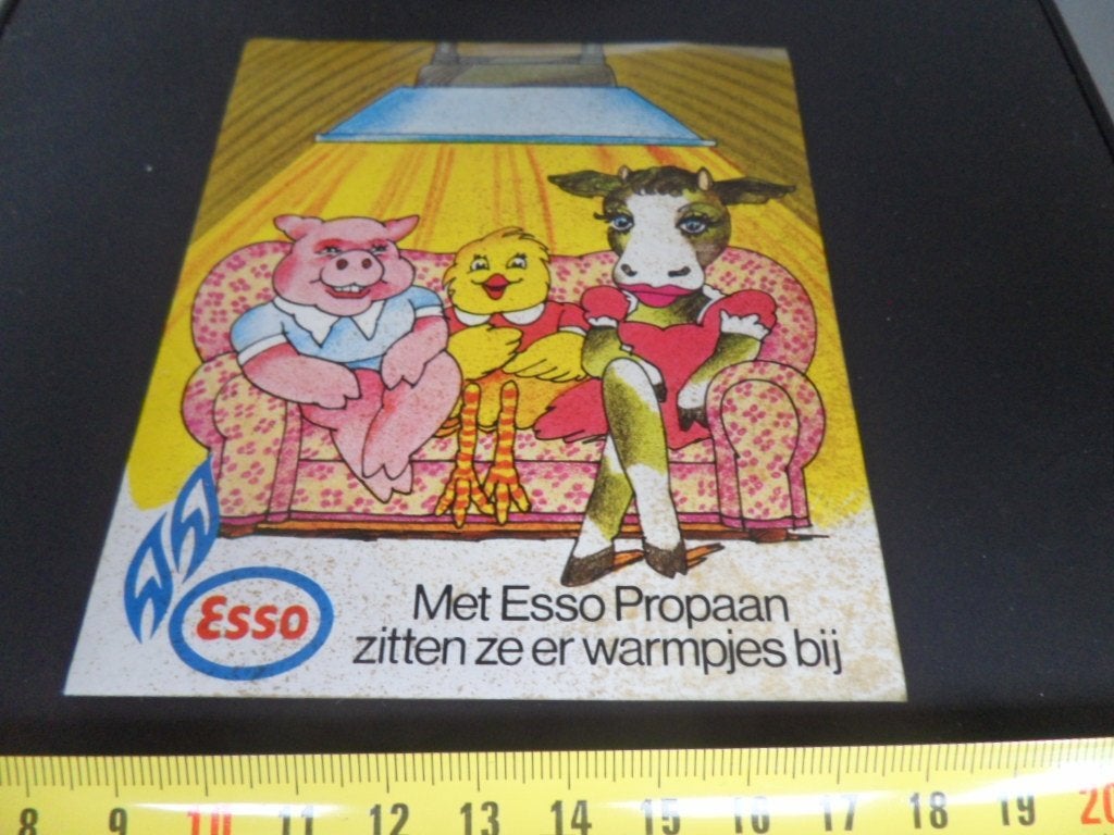 sticker ESSO propaan strip varken kuiken koe op bank, Ophalen, Zo goed als nieuw
