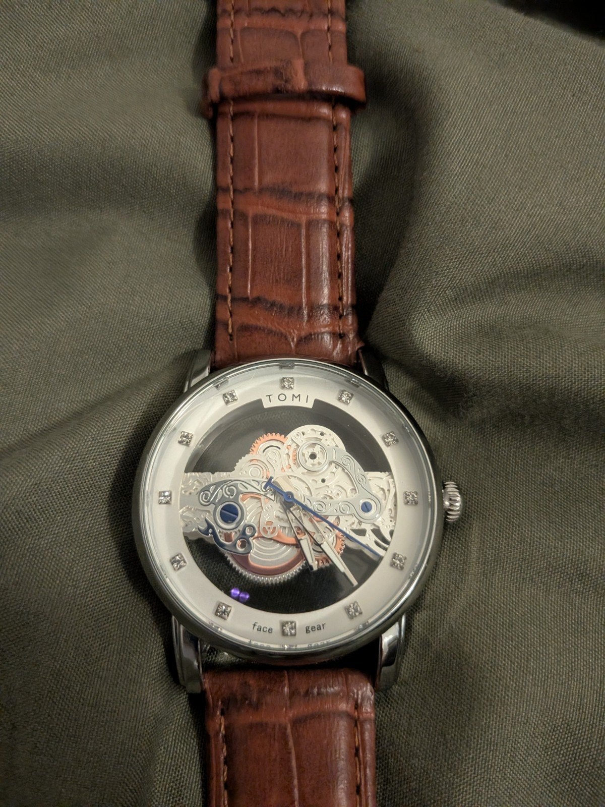 Tomi Skeleton Horloge - Zilveren Kast, Bruin Leren Band, Sieraden, Tassen en Uiterlijk, Ophalen of Verzenden