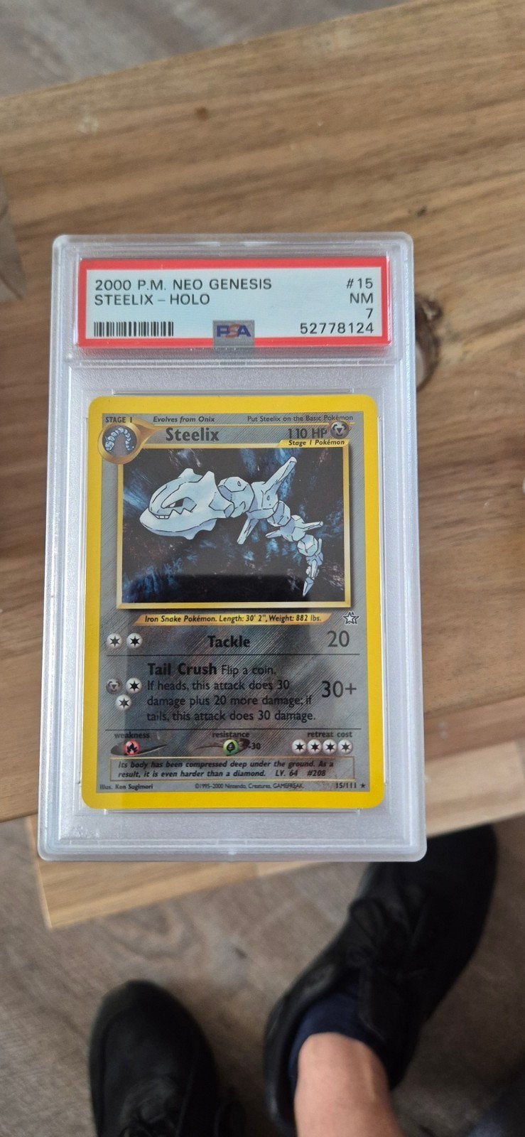 Pokémon Kaart Steelix Holo Neo Genesis PSA 7 NM, Ophalen of Verzenden, Zo goed als nieuw, Losse kaart, Foil