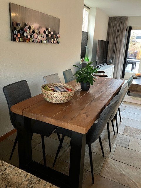 Industriele eettafel, Huis en Inrichting, Tafels | Eettafels, Ophalen, Gebruikt, 200 cm of meer, 50 tot 100 cm