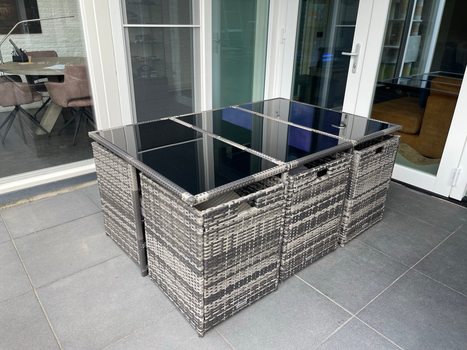 Tectake tuinset met 6 stoelen en 4 krukjes (167x109x73cm), Tuin en Terras, Tuinsets en Loungesets, Ophalen, Gebruikt, Eettafel