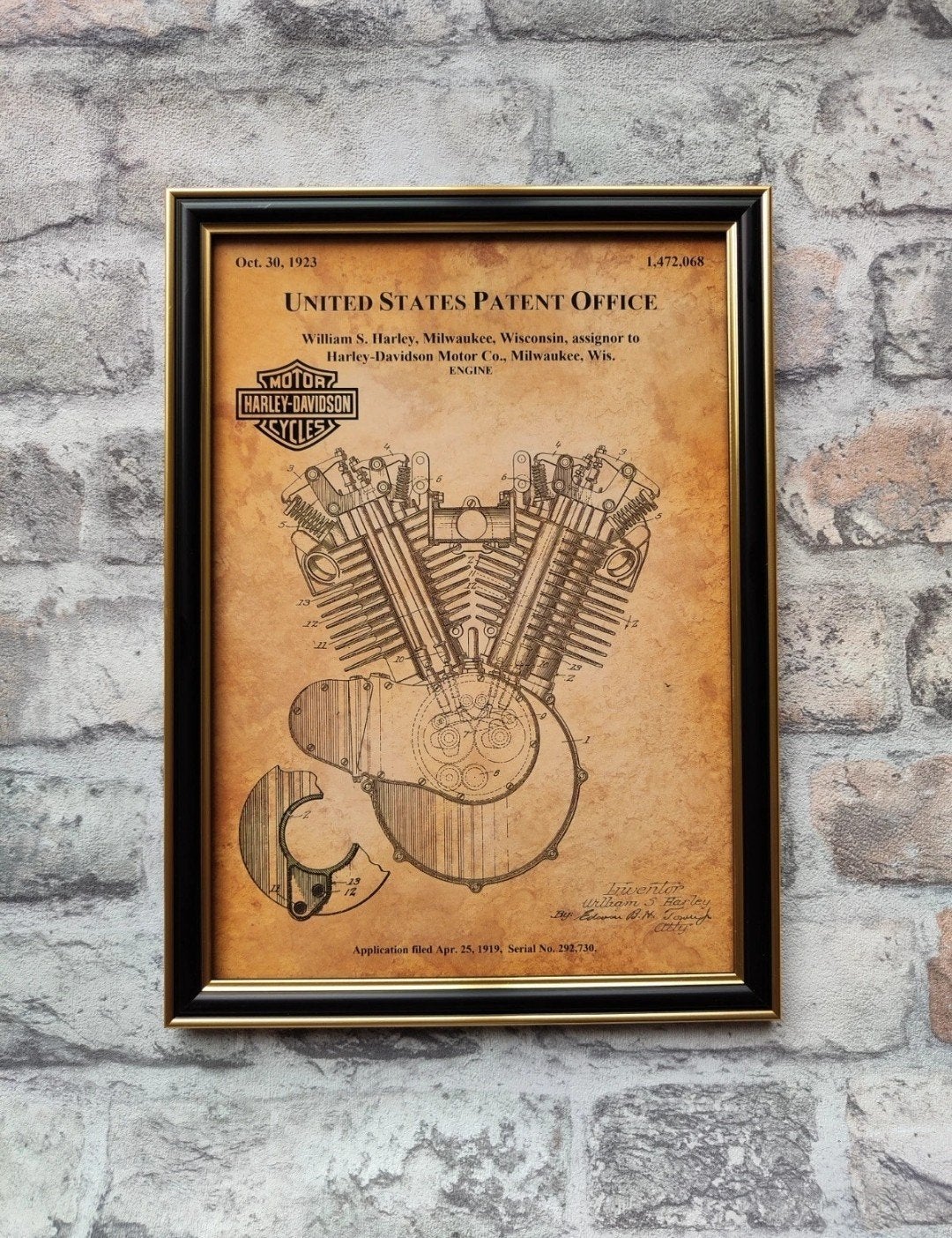 Ingelijst patent van Harley Davidson (prijs incl verzend), Ophalen of Verzenden, Nieuw, Overige typen