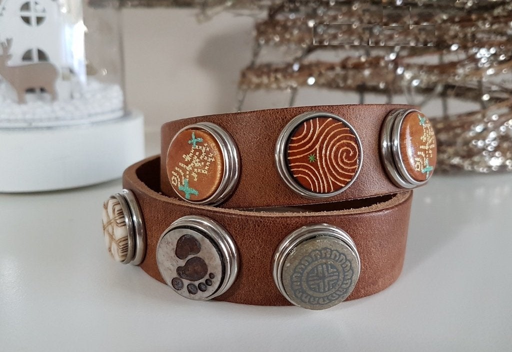 Noosa Amsterdam Wrap Armband double skinny Mid-Brown, Verzenden, Nieuw, Bruin, Leer