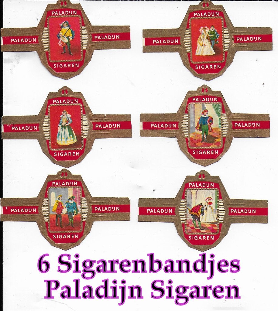 6 sigarenbandjes paladijn sigaren, Verzamelen, Ophalen of Verzenden, Zo goed als nieuw, Sigarenbandjes