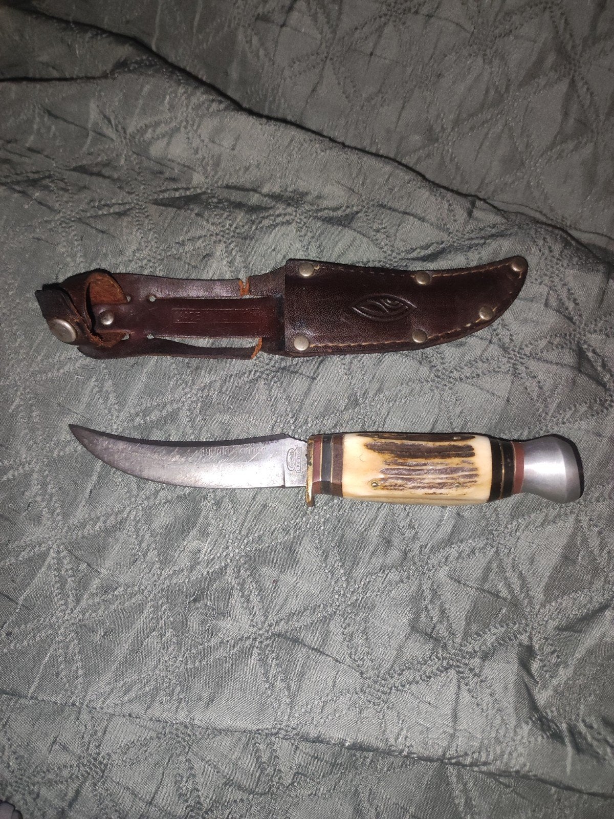 Vintage Premier Buffalo Skinner mes met hertshoorn handvat, Ophalen