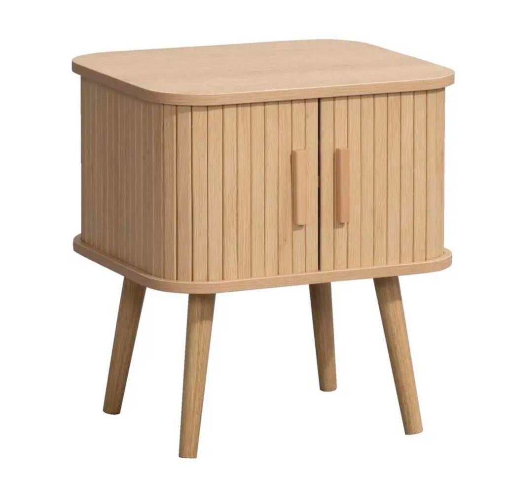 2 X Houten nachtkastje met lattenfront Scandinavisch design, Nieuw, 45 tot 65 cm, Hout, 55 tot 70 cm