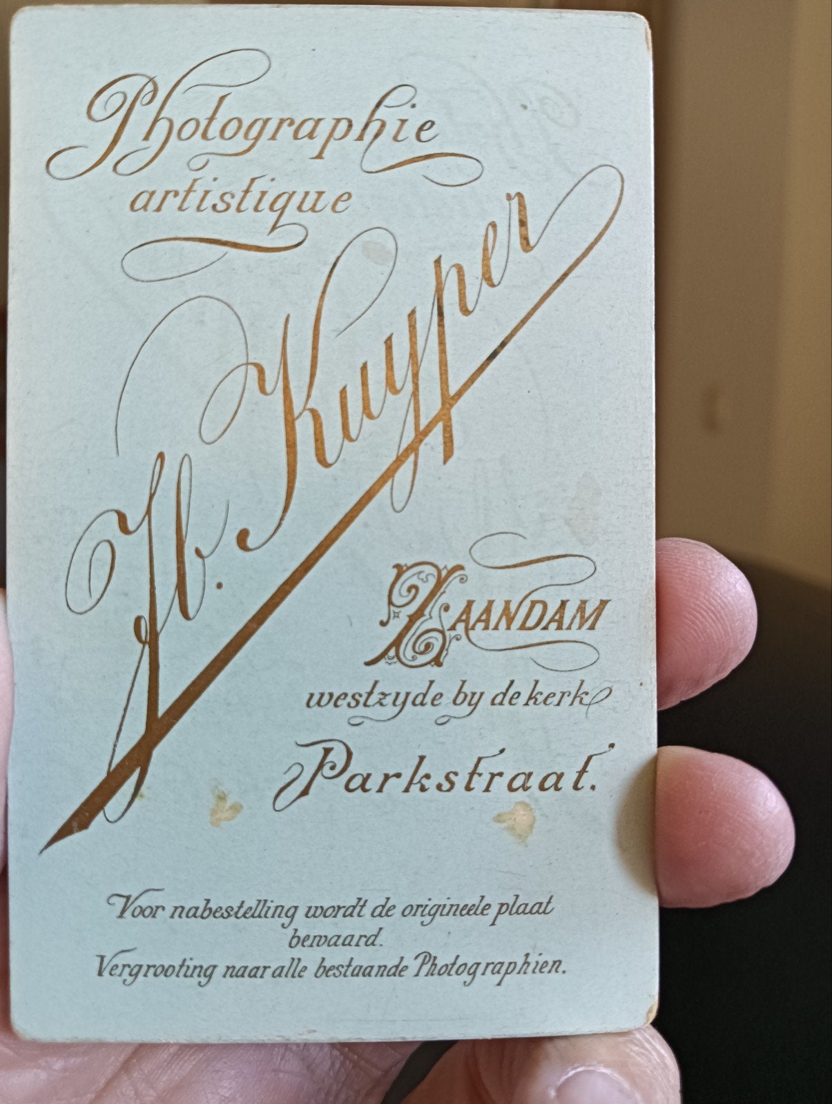 Reclame karton fa Kuijper photographie Zaandam Parkstraat, Verzamelen, Merken en Reclamevoorwerpen, Verzenden, Gebruikt, Overige typen