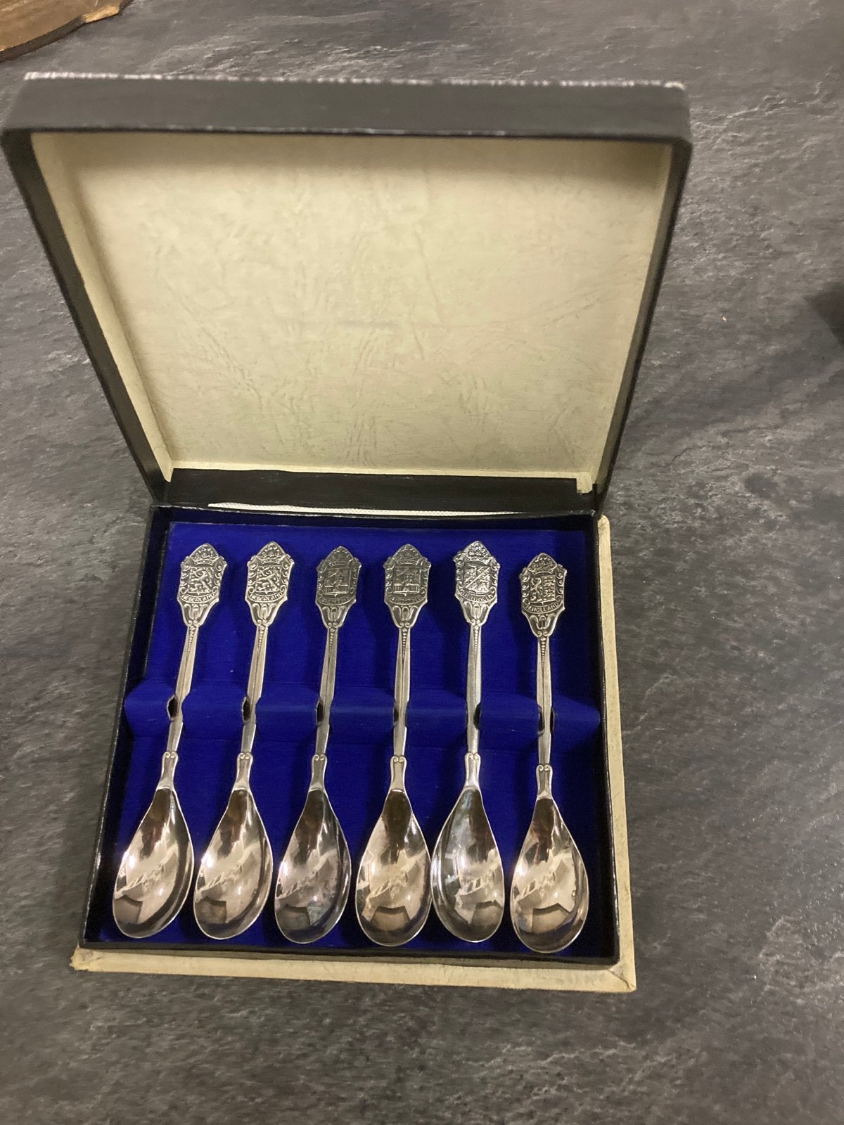 Set van 6 verzilverde theelepels in originele doos, Ophalen of Verzenden
