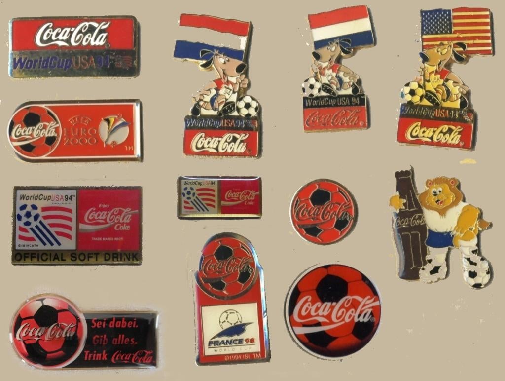 Diverse Coca-Cola pin Voetbal WK Euro 2000 World Cup etc., Verzamelen, Speldjes, Pins en Buttons, Ophalen of Verzenden, Zo goed als nieuw