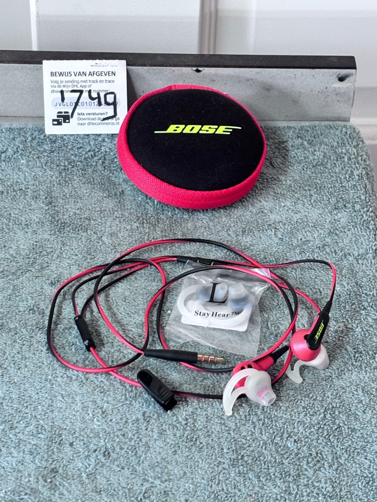 Bose SoundSport In-ear koptelefoon met etui, Audio, Tv en Foto, Koptelefoons, In-ear, Gebruikt, Roze, Ophalen of Verzenden