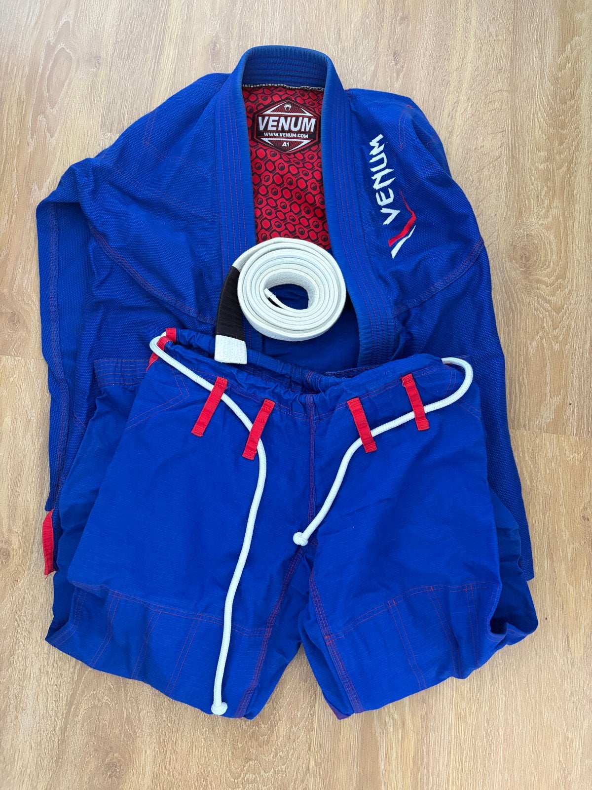 Venum Elite BJJ Gi Blauw - Maat A1 met Fuji band, Gebruikt, Vechtsportpak, Ophalen of Verzenden, Jiu-Jitsu