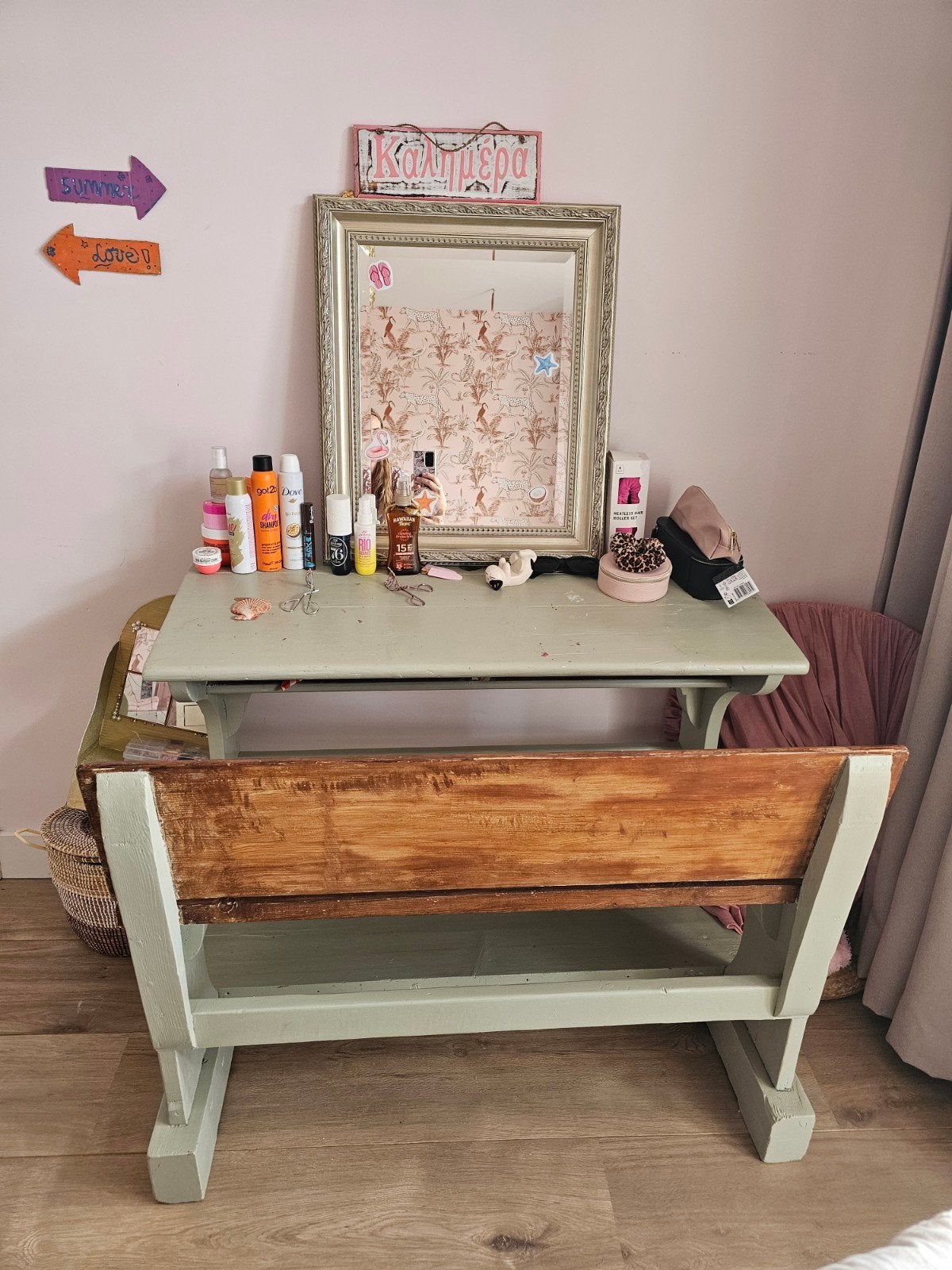 Oude schoolbank met opbergvakken - Vintage bureau, Ophalen