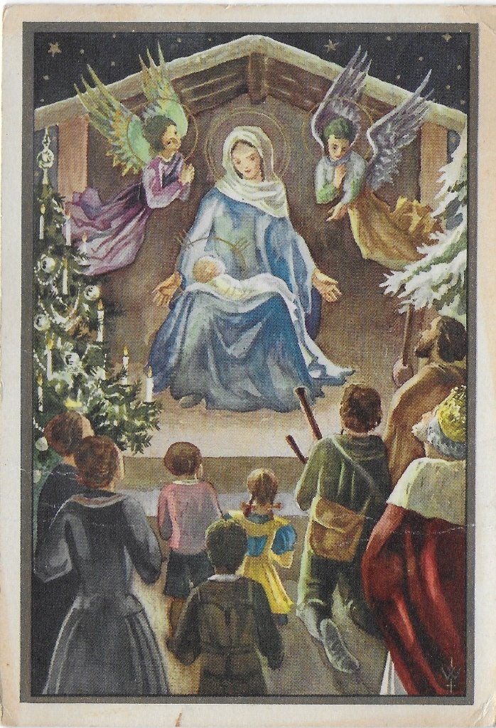 Oude Kerstkaart uit 1956 Gelopen Ansichtkaart (B5841 ), Ophalen of Verzenden, 1940 tot 1960, Gelopen, Feest(dag)