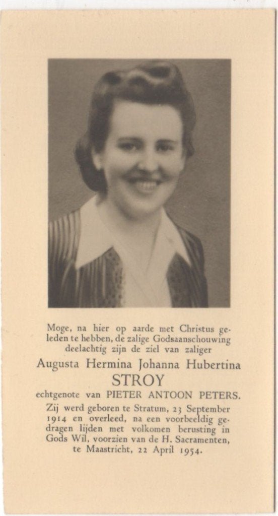 Augusta H.J.H. Stroy 1914 Stratum + 1954 Maastricht, 39 jaar, Ophalen of Verzenden