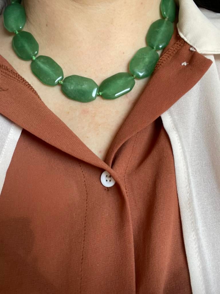 Vintage jade collier, Sieraden, Tassen en Uiterlijk, Kettingen, Ophalen of Verzenden, Zo goed als nieuw, Groen, Steen of Mineraal