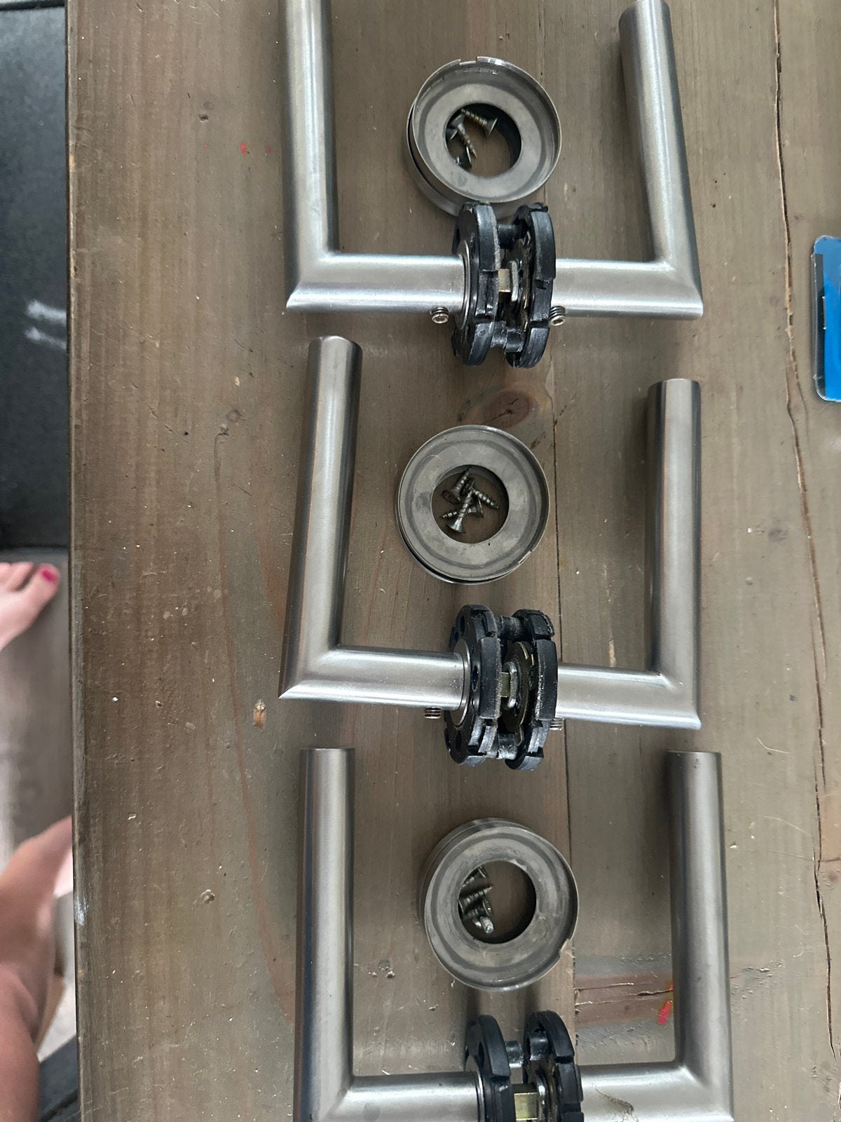 Set van 4 RVS Deurklinken met Rozet, Ophalen, Gebruikt, Rvs, Klink of Kruk