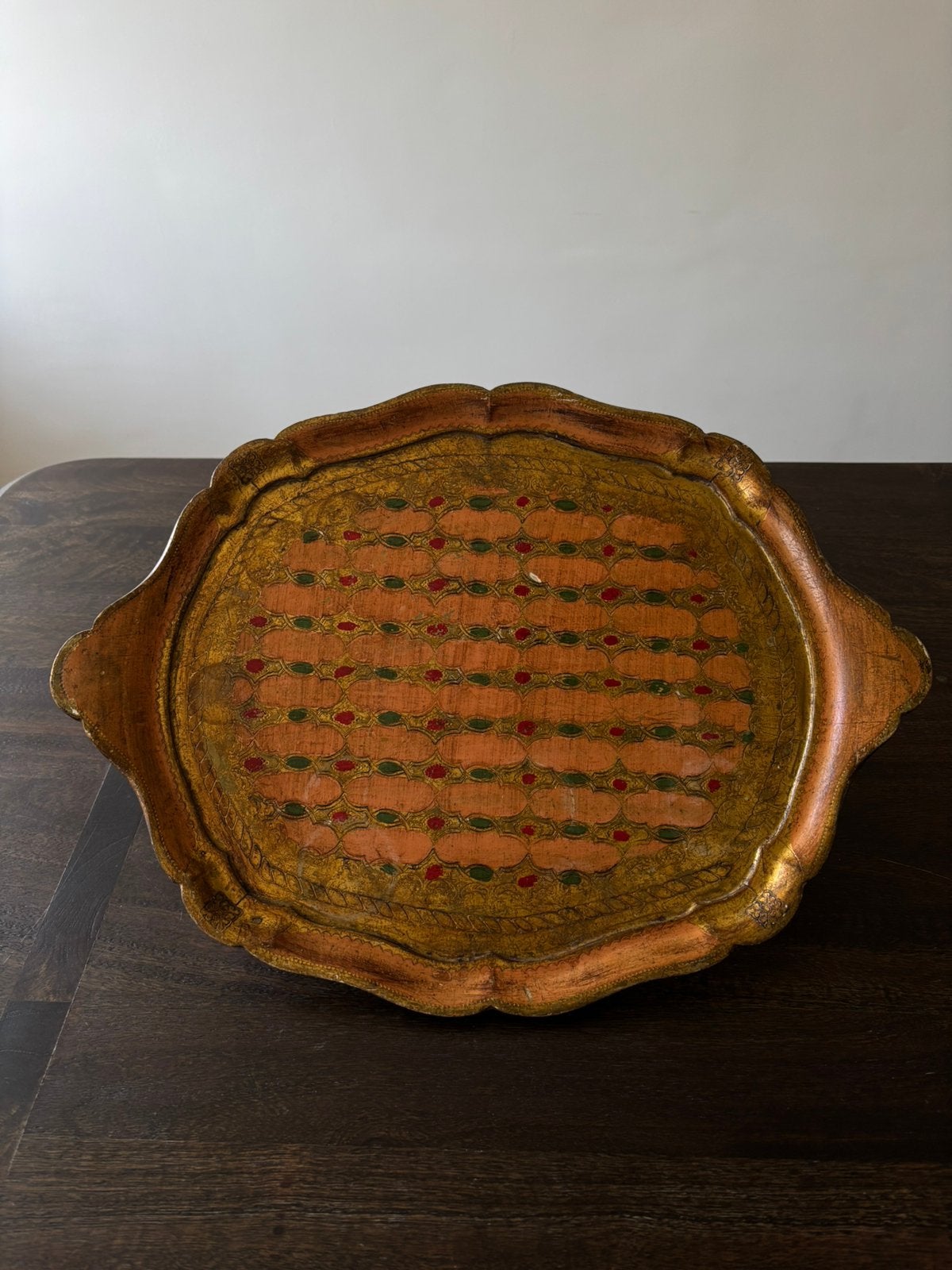 Vintage goudkleurig decoratief dienblad – Florentijnse stijl, Ophalen of Verzenden, Zo goed als nieuw, Rechthoekig, Hout
