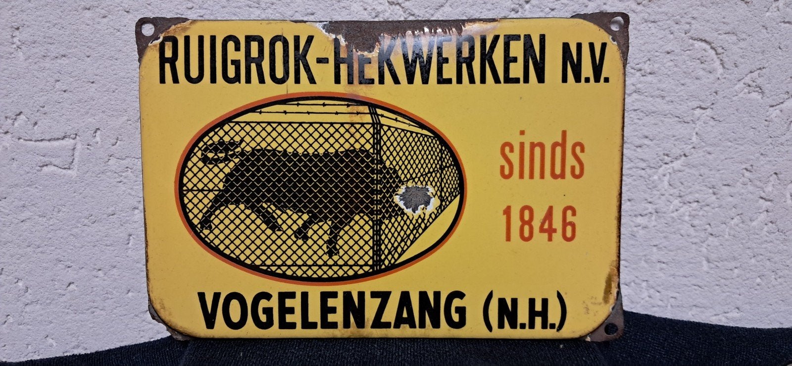 emaille bordje ruigrok- hekwerken, Ophalen of Verzenden, Gebruikt, Reclamebord