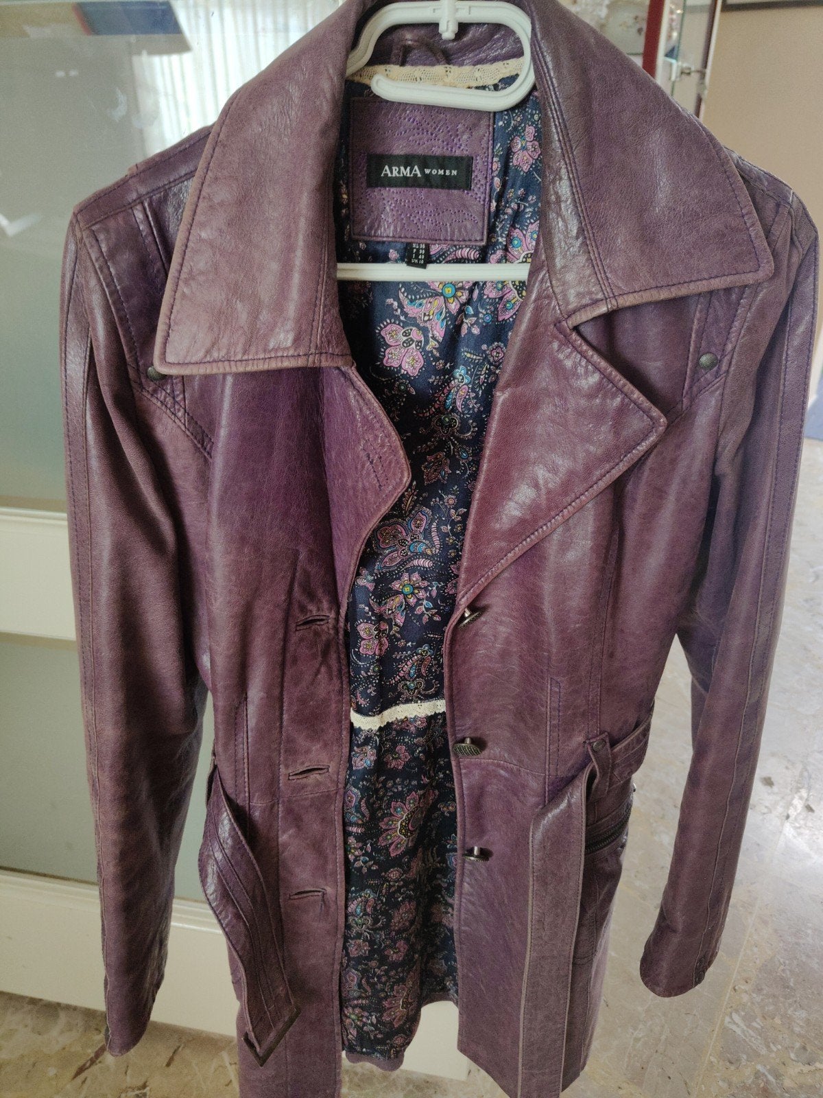 ARMA Leren Jas Dames - Paars met Paisley Voering, Kleding | Dames, Jassen | Zomer, Gedragen, Maat 36 (S), Paars, Ophalen of Verzenden