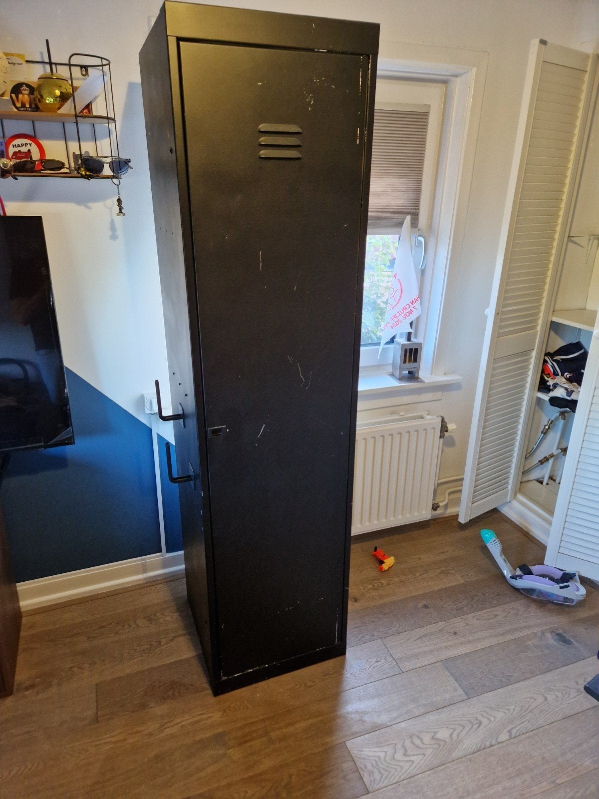 Zwarte metalen locker/opbergkast, Huis en Inrichting, Ophalen, Gebruikt, Industrieel, Modern