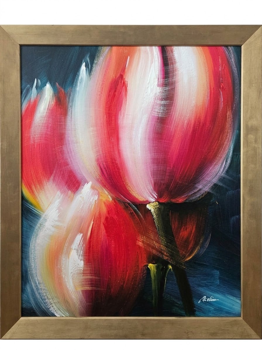 Schilderij 58x67 cm, Handgeschilderd, Olieverf, Ophalen, Bloemen
