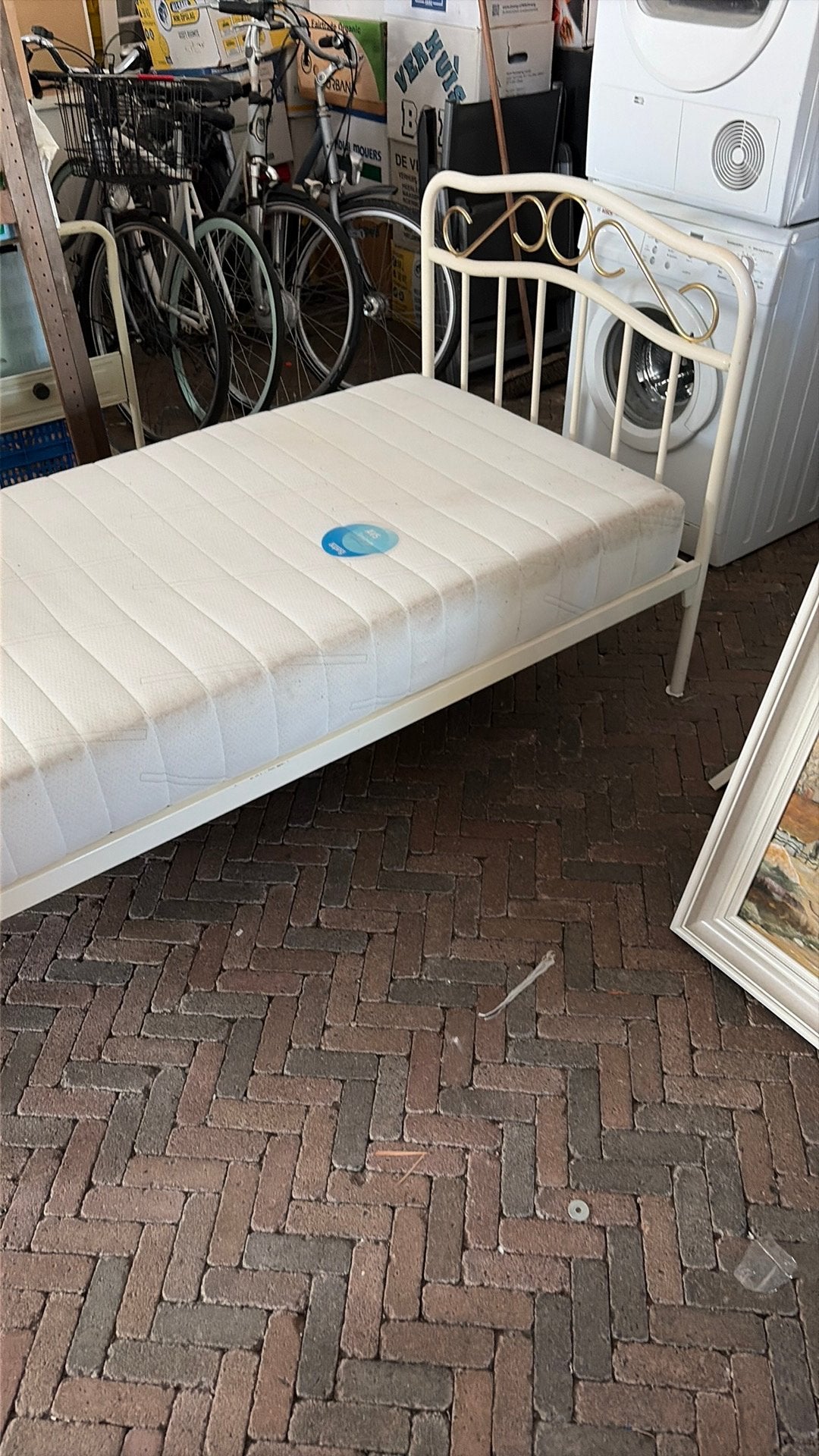 Een persoons bed ijzer ikea, Ophalen, 90 cm, Eenpersoons, Wit