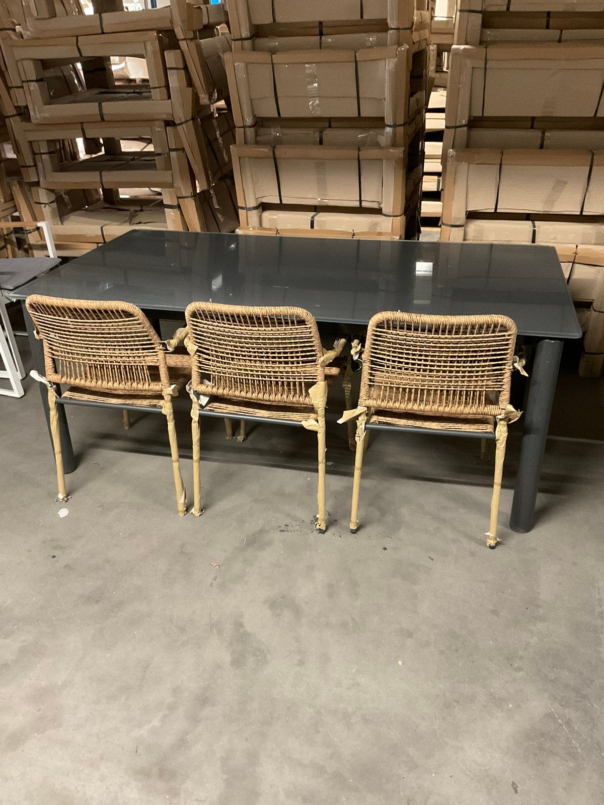 6 nieuwe tuinstoelen + tafel 182 x 95, Ophalen, 6 zitplaatsen, Zo goed als nieuw, Wicker