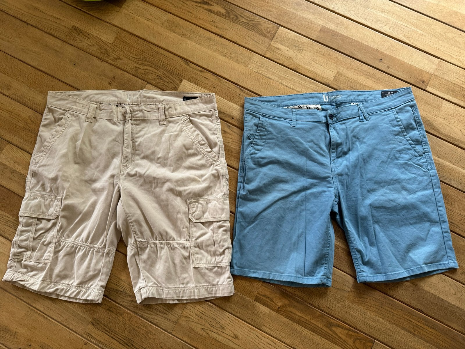 2x Bram’s Paris Geron Shorts - Beige & Blauw - Maat W40, Ophalen of Verzenden, Zo goed als nieuw, Overige maten, Beige