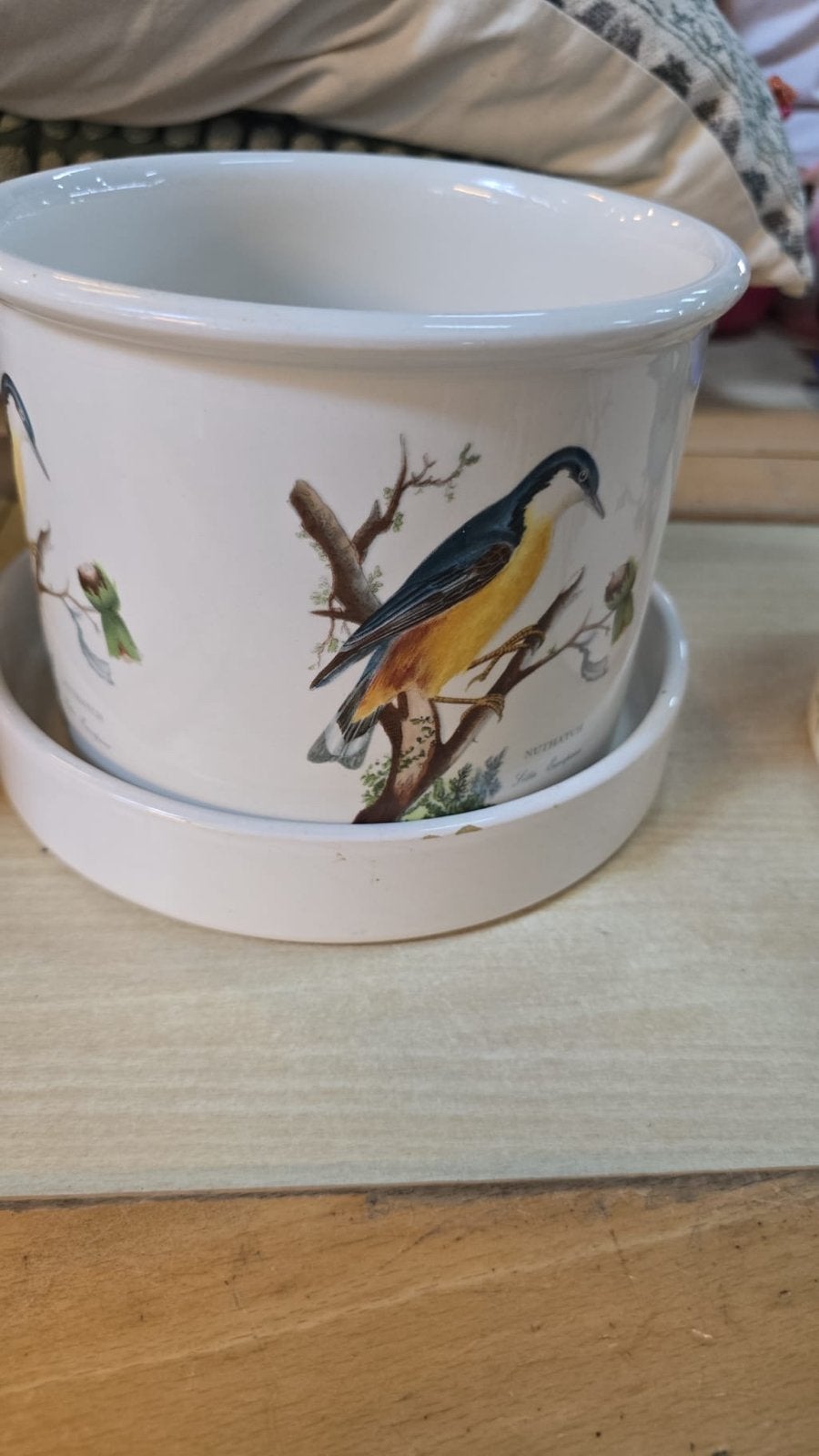 Portmeirion Botanische Vogel Bloempot met Schotel, 25 tot 40 cm, Gebruikt, Rond, Binnen