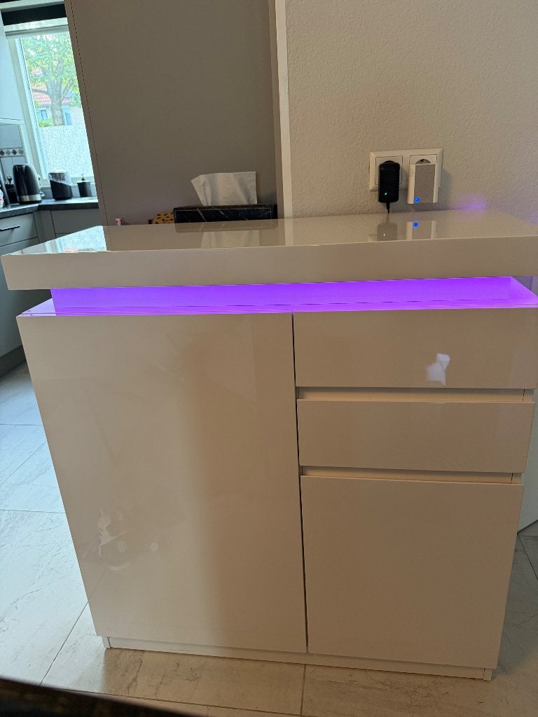 Dressoir hoogglans wit met LED verlichting, Huis en Inrichting, Kasten | Dressoirs, Ophalen, Met deur(en), 50 tot 100 cm, Zo goed als nieuw