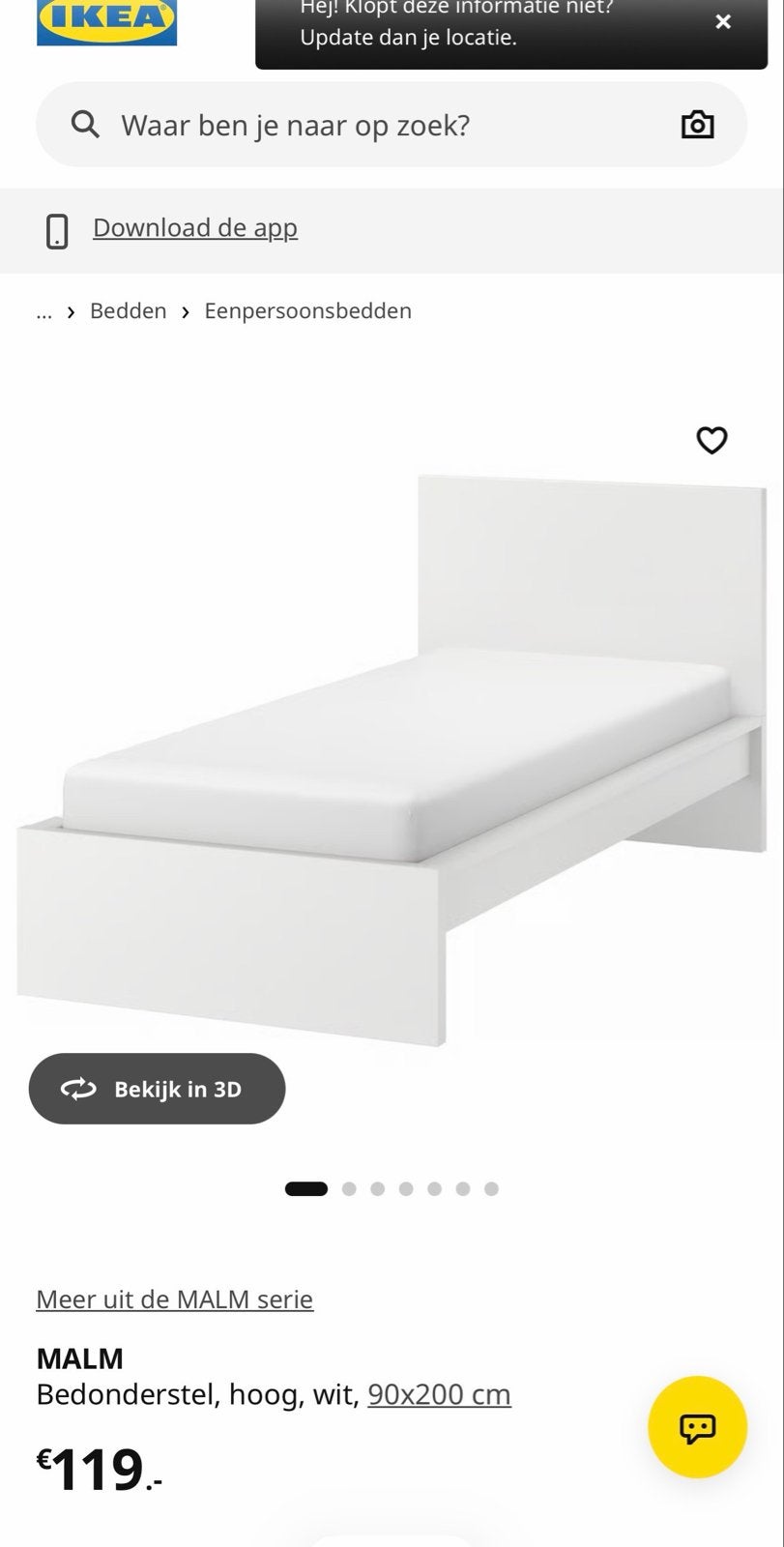 IKEA MALM Eenpersoonsbed wit 90x200 cm, Ophalen, Gebruikt, 90 cm, Eenpersoons