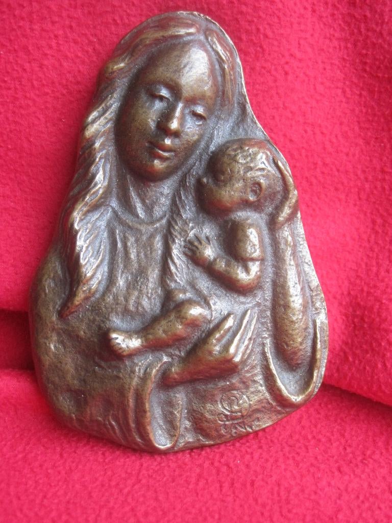 Antiek bronzen wandhanger gesigneerd., Minder dan 20 cm, Ophalen of Verzenden, Brons, Wanddecoratie
