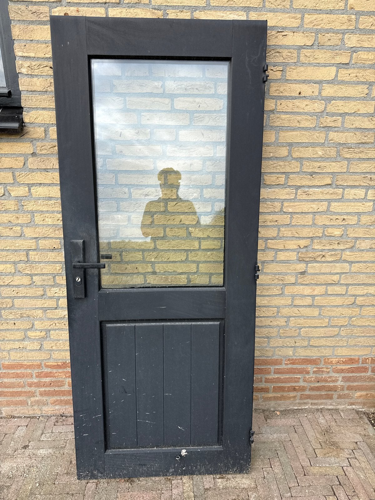 Zwarte Buitendeur met Glaspaneel - Gebruikt, Ophalen, Gebruikt, 80 tot 100 cm, Minder dan 200 cm