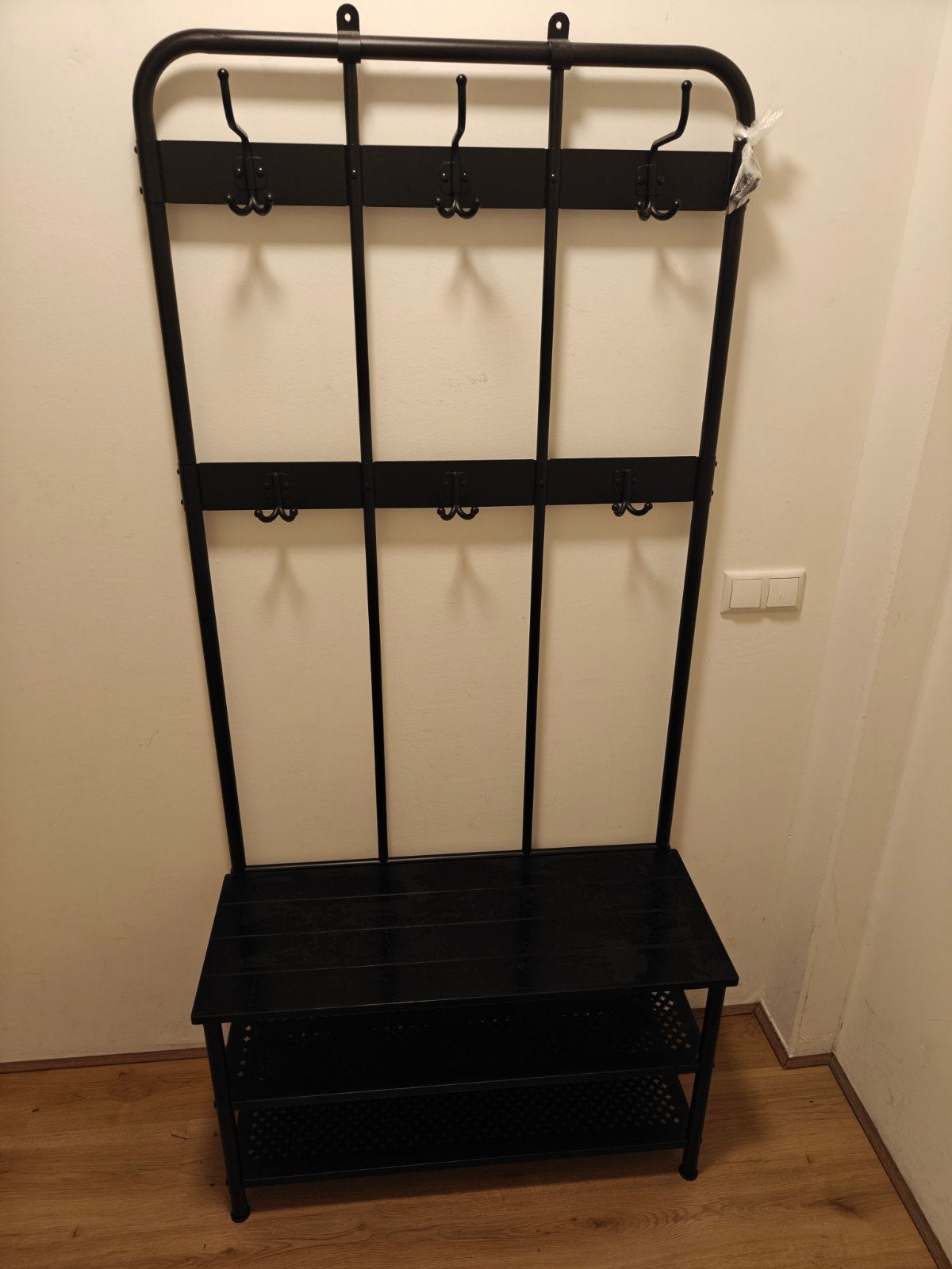 IKEA PINNIG Kapstok met bankje en schoenenrek - Zwart metaal, Ophalen, Zo goed als nieuw, Metaal, Staande kapstok