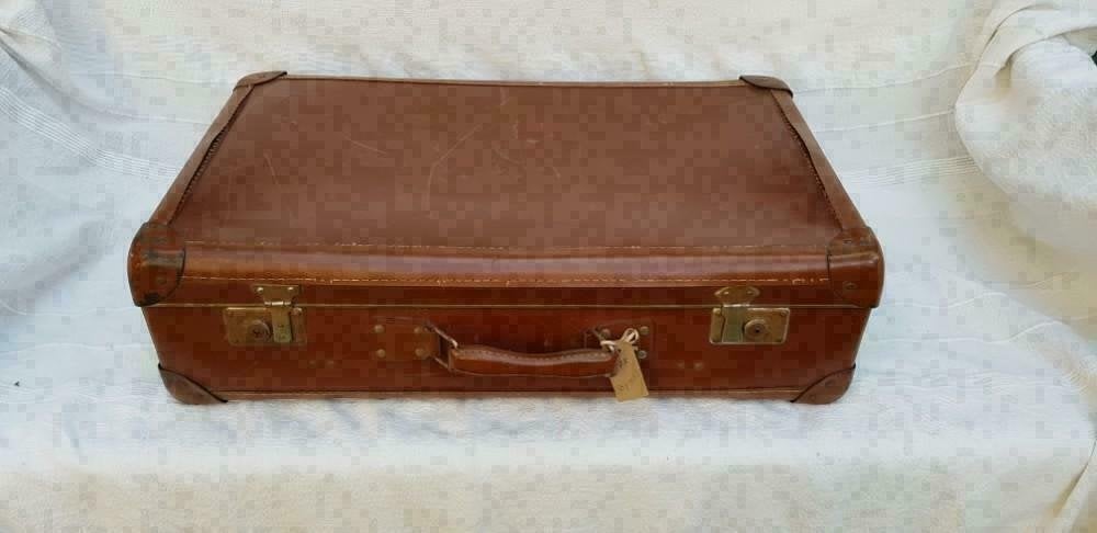 D173: VINTAGE  koffer van geperst karton jaren 50, Overige materialen, Gebruikt, 50 tot 60 cm, -