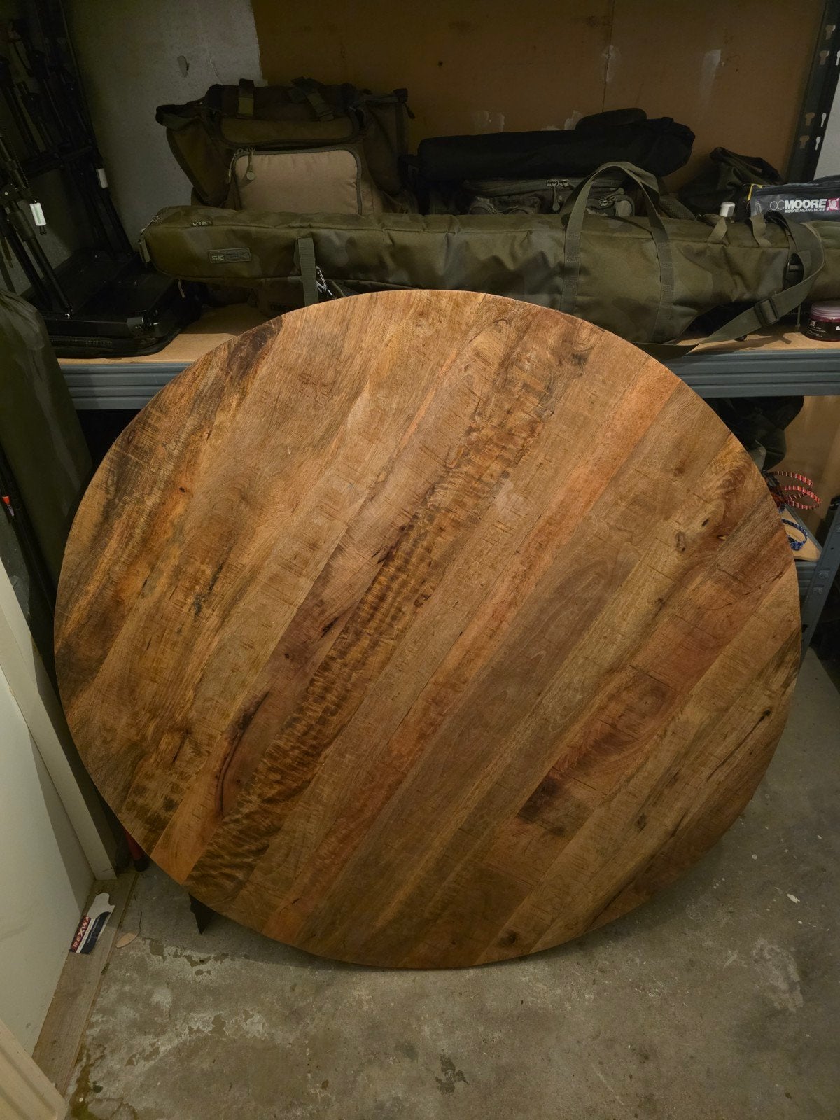 Prachtig rond mangohouten tafelblad - 150 cm doorsnee, Ophalen, Gebruikt, 150 tot 200 cm, Rond