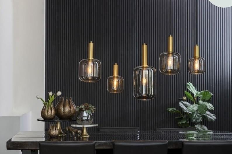 Light & Living 
Hanglamp Lekar
Antiek brons en smoke glas, Ophalen, Zo goed als nieuw, Glas, Minder dan 50 cm